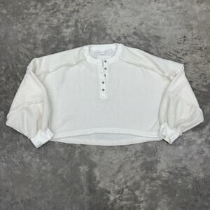 Out From Under Mel Pieced And Seamed Pullover Henley Cropped Long Sleeve Small